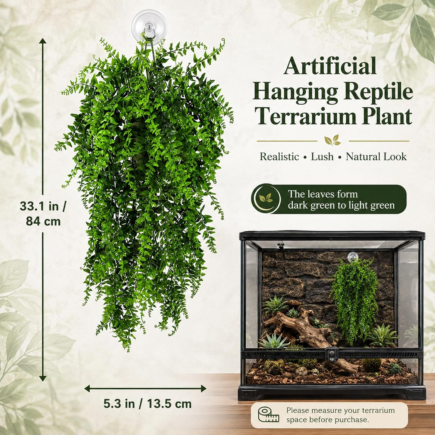 3 Pack Reptile Plants, Terrarium Hanging Plants Vines Artificial Leaves Habitat