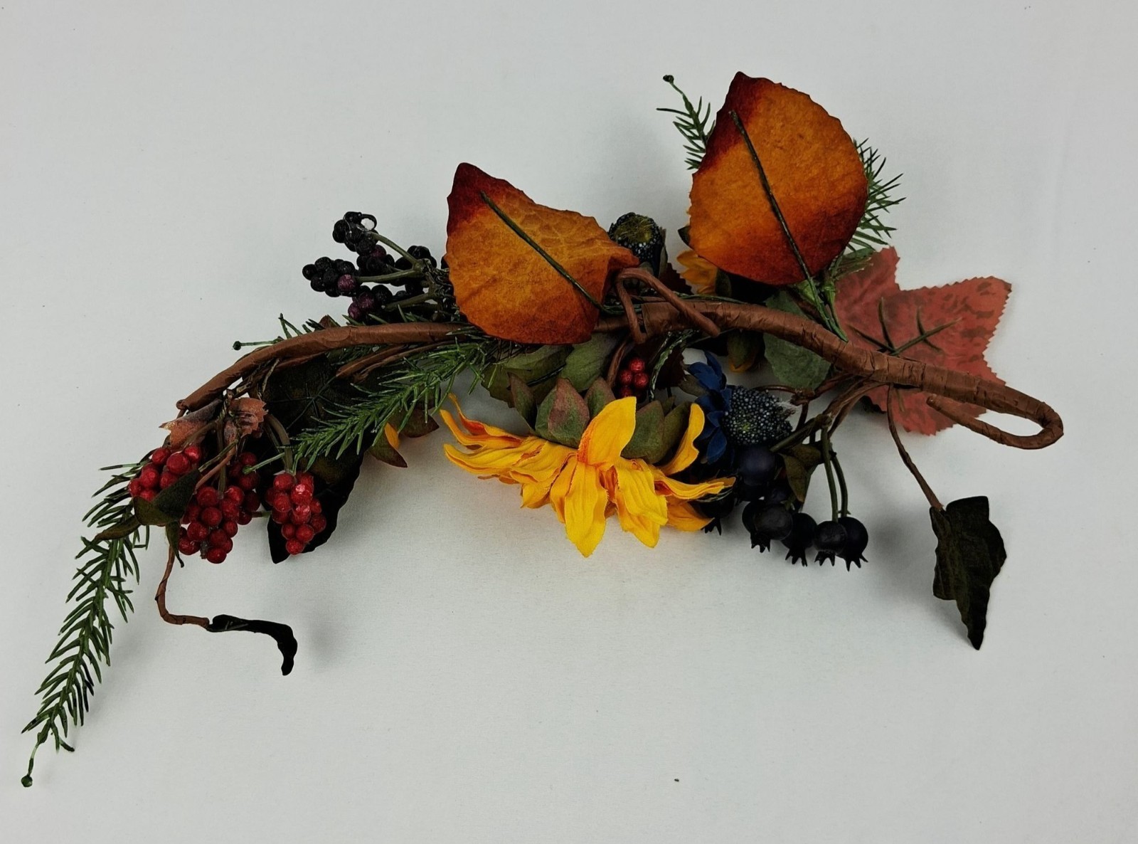 VTG Sunflower Fall Vine Swag Candle Ring Mixed Berries & Greenery Autumn Home De