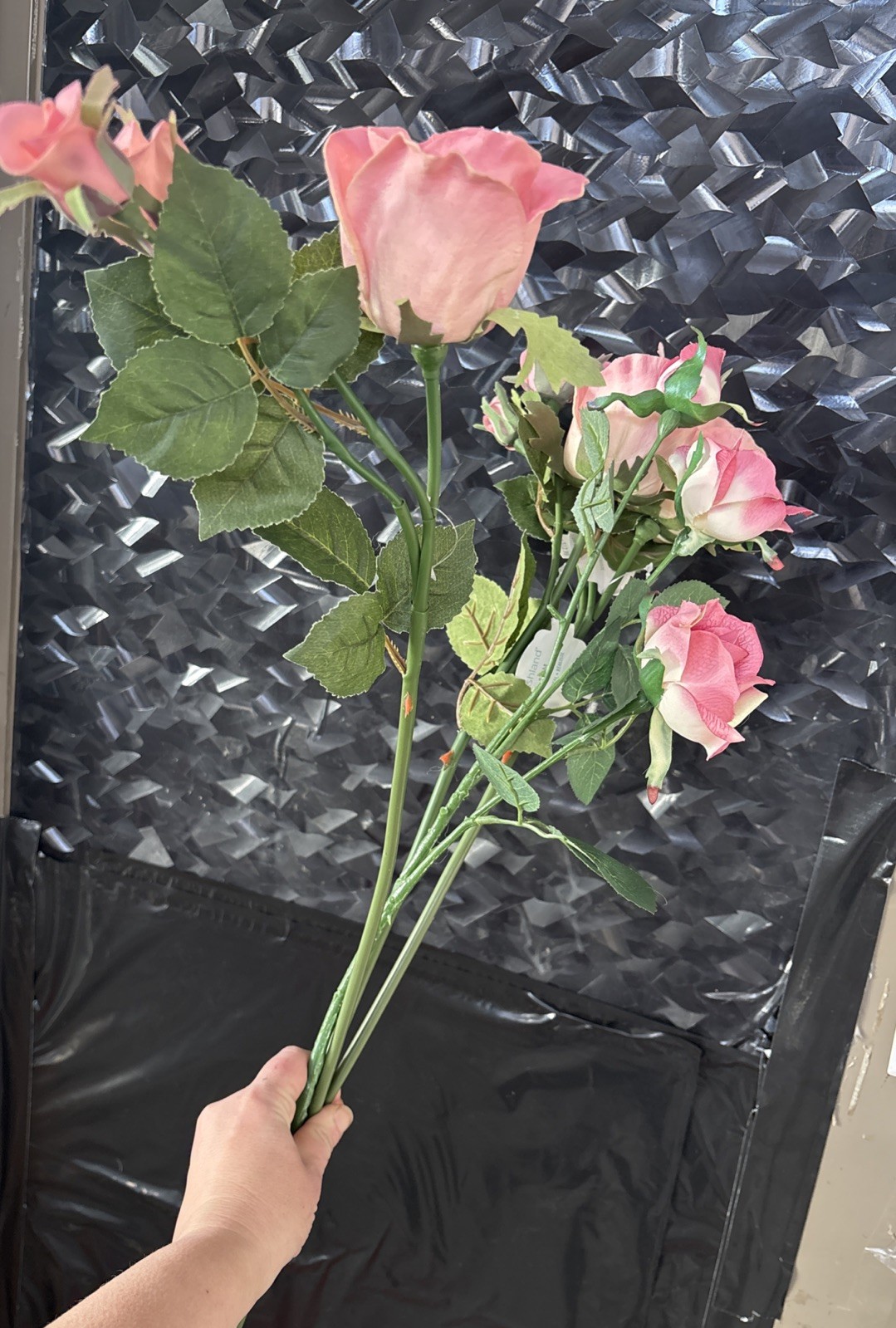 4 Long Stem Bendable Foam Real Touch Sweetheart Roses Faux Flower Pink Peach