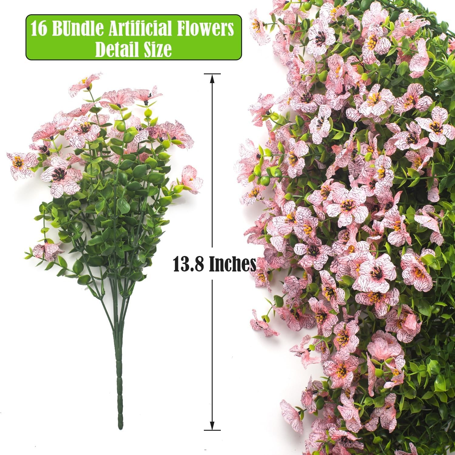Artificial Fake Flowers for Outdoor Spring Decoration, 16 Bundles Faux Silk