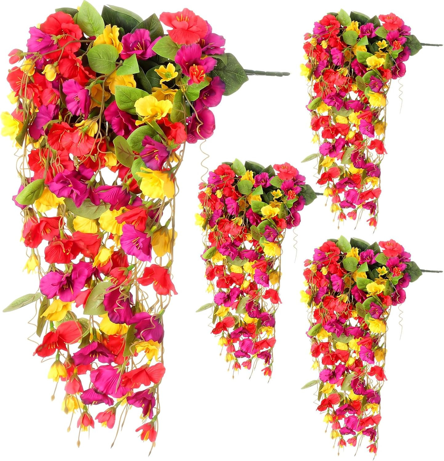 Multicolor UV Resistant Hanging Hibiscus Flowers for Outdoor Decor – 4 Bundles