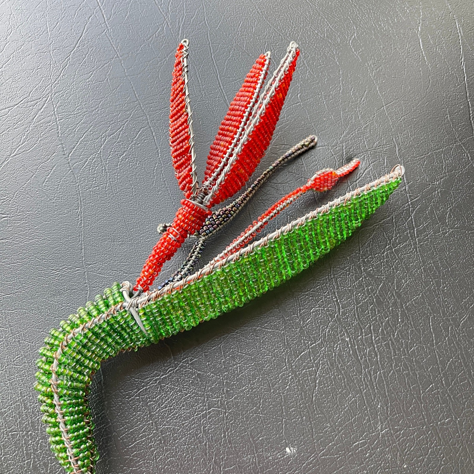 Handcrafted Vibrant Beaded & Metal Strelitzia Stem