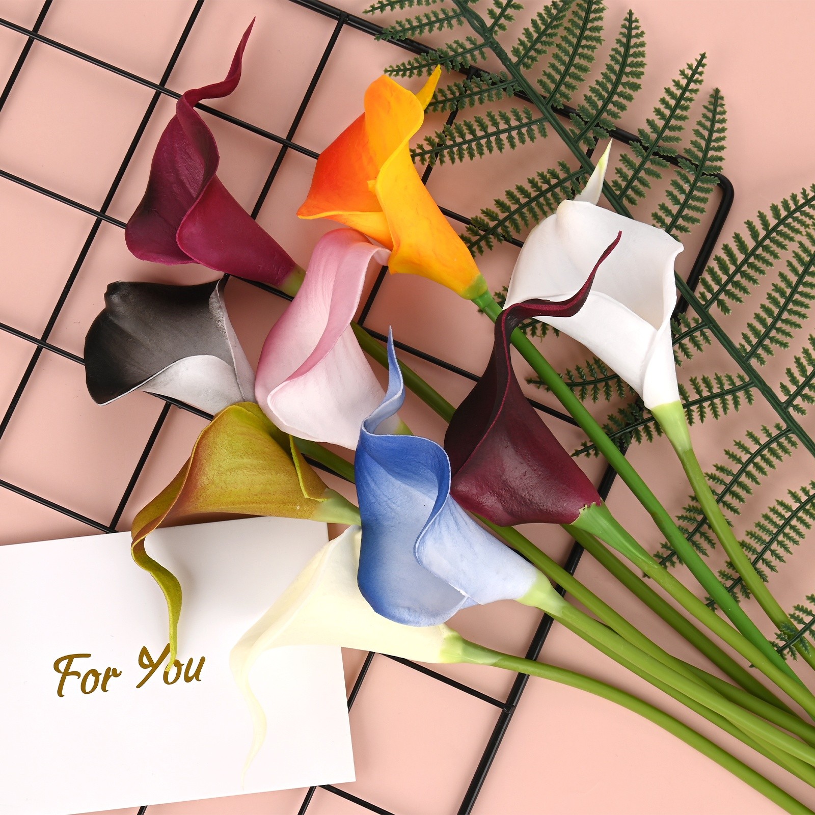 10-Pack Artificial Calla Lily Flowers 14 Inch for Home [Yellow Orange]
