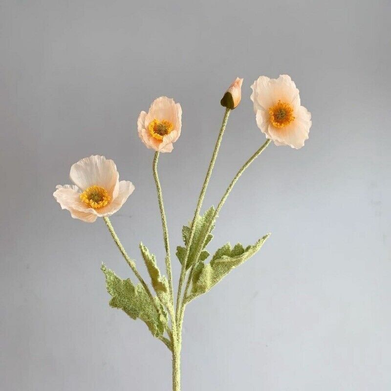 Artificial Poppies Flower Gorgeous Silk Papaver Rhoeas Flocking Stem Home Decors