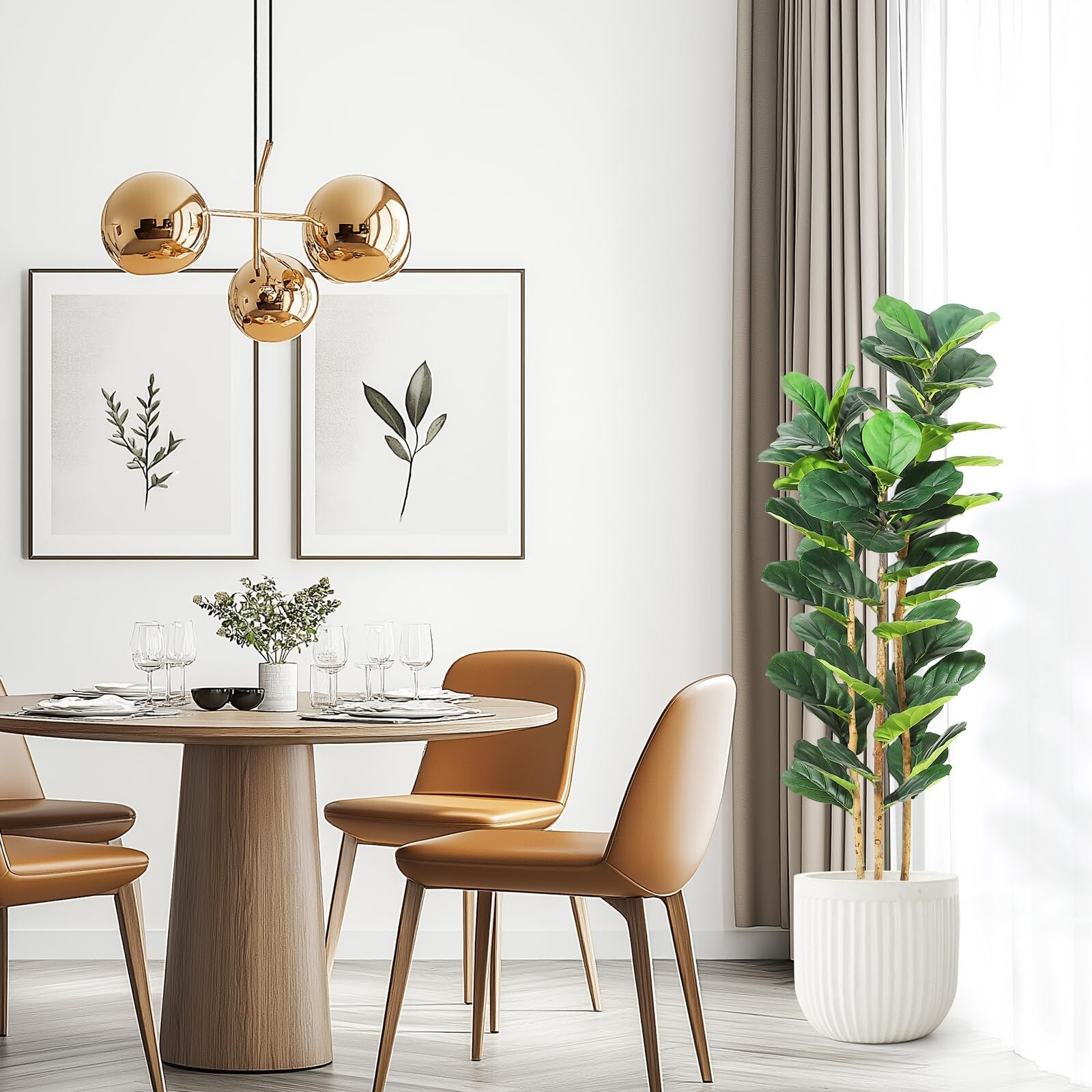 5 FT Faux Fiddle Leaf Fig Tree with White Tall Planter, Faux Trees with Artif…