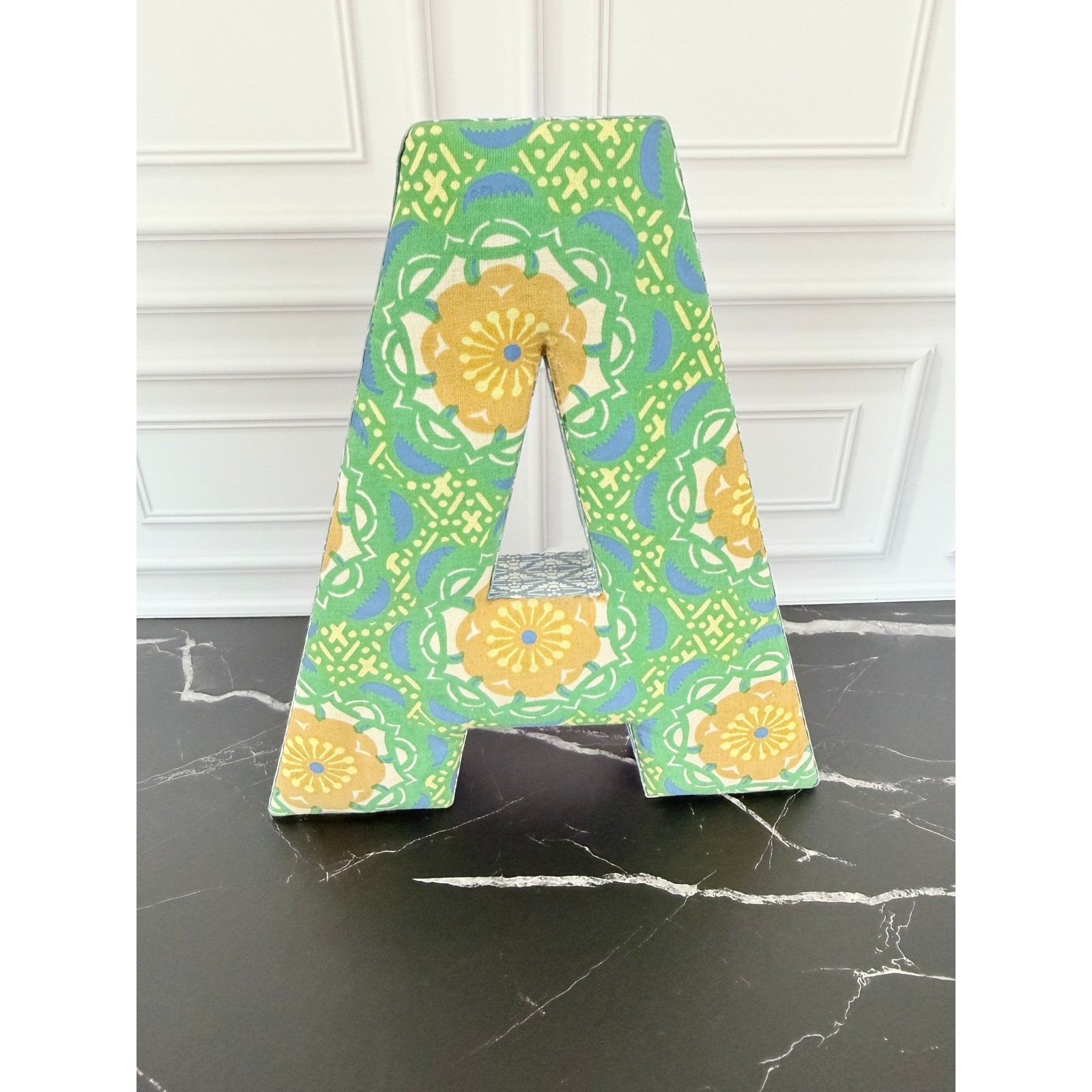 Anthropologie Green Floral 9″ Tall Fabric Letter “A”