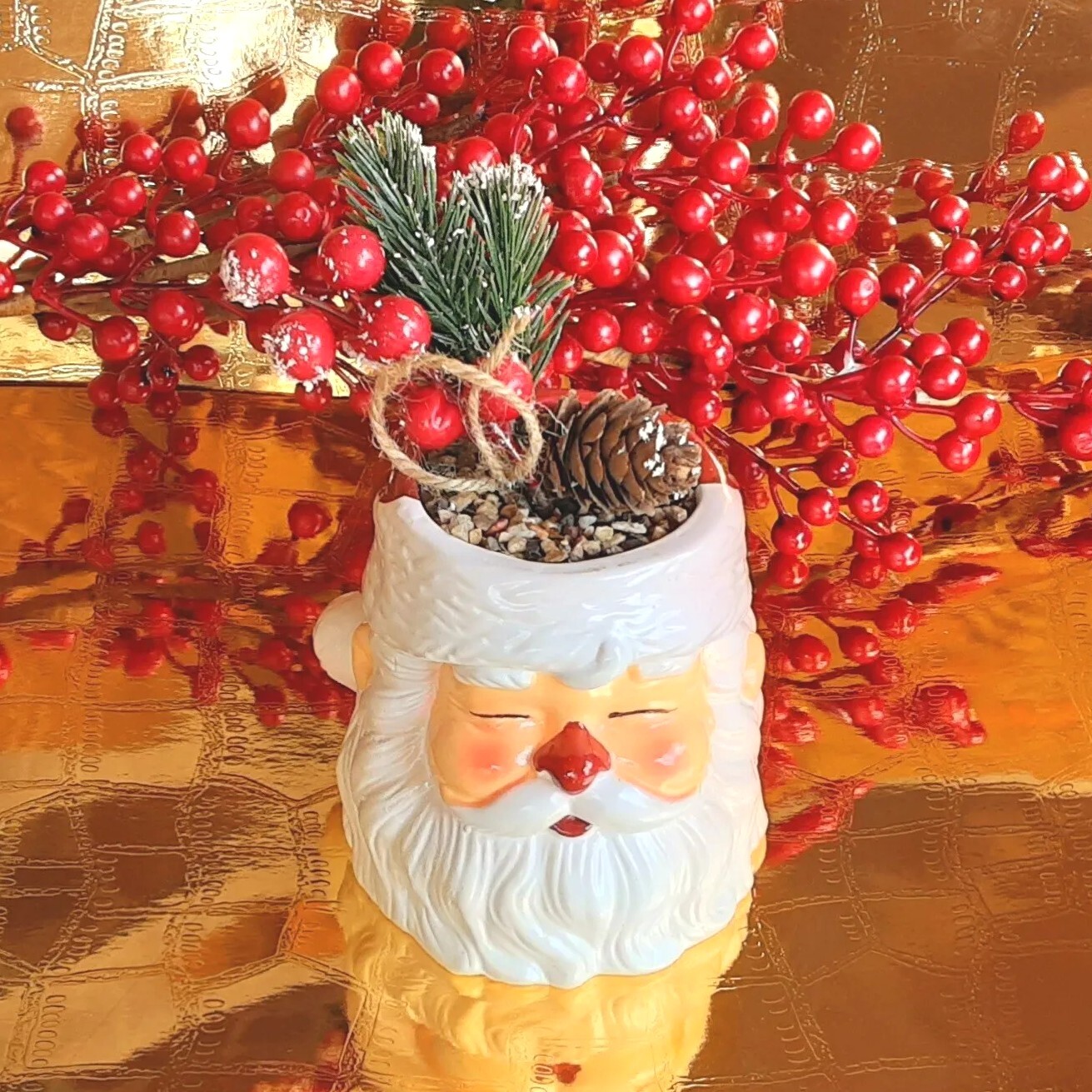 11cm Santa Pot Xmas Berry Plant Christmas Artificial Flower Decor Potted Gift