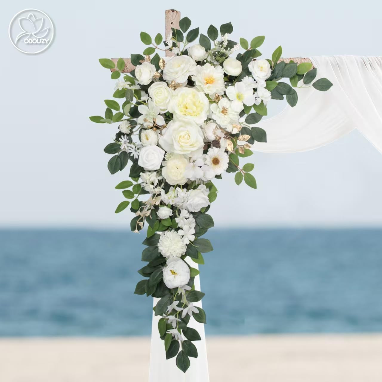 Elegant White Artificial Flower Arch Decor for Weddings – 2Pcs Set