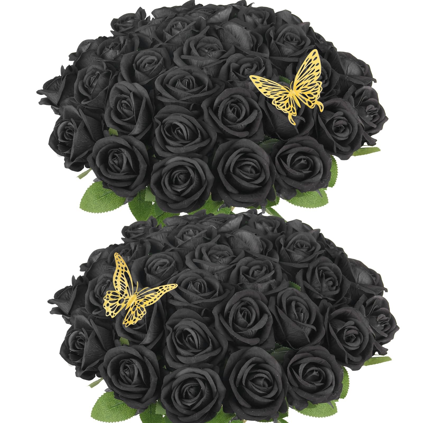 Black Artificial Flowers Fake Roses Bulk – 36 Pcs Velvet Silk Flowers Rose Bo…