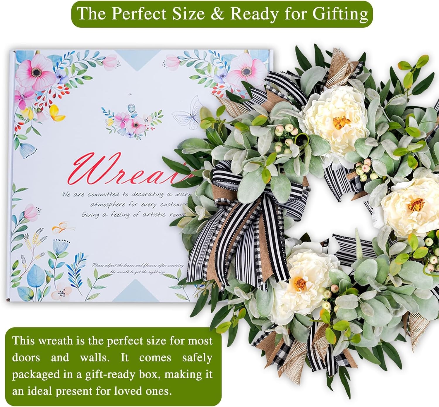 Chic 20” Lamb’s Ear and Peony Wreath – Handmade Farmhouse Style for Every Home
