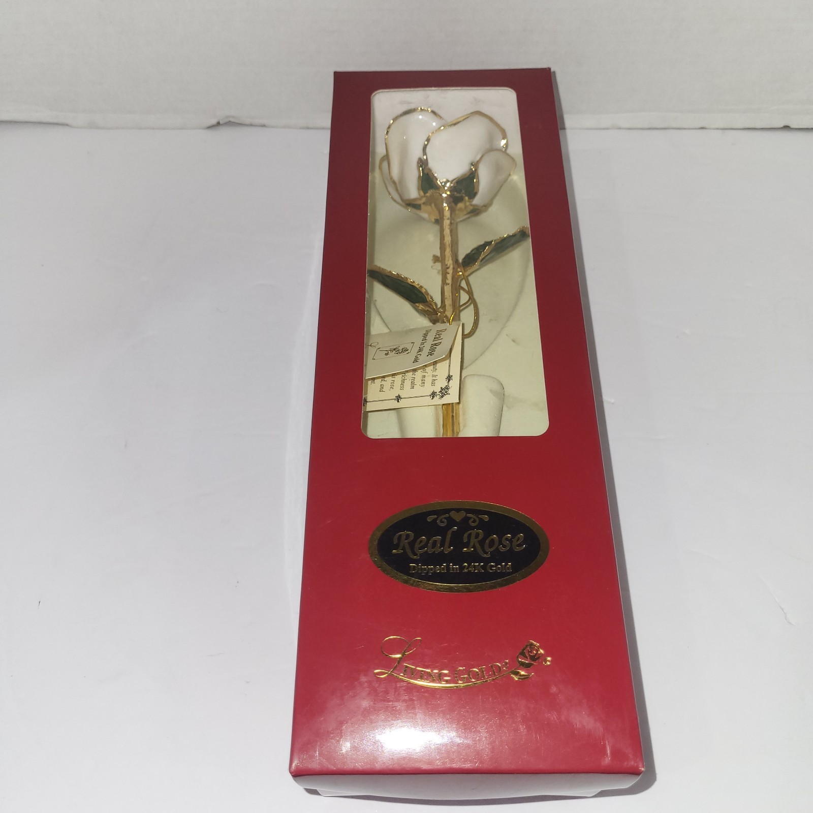 Living Gold Real Rose Dipped In 24K Gold White Boxed Vintage With Certificate