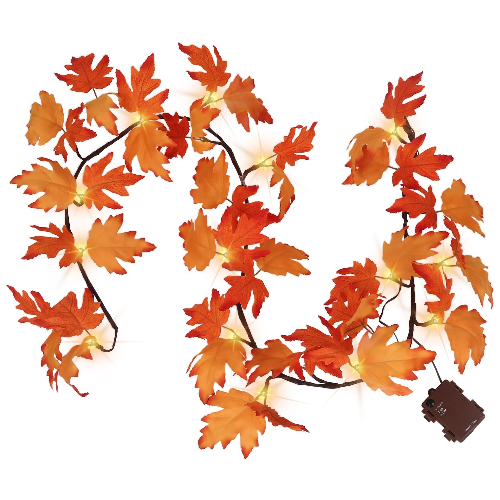 6FT Fall Maple Leaf Garland with 24 LED Lights Outdoor Fall Halloween Thanksg…