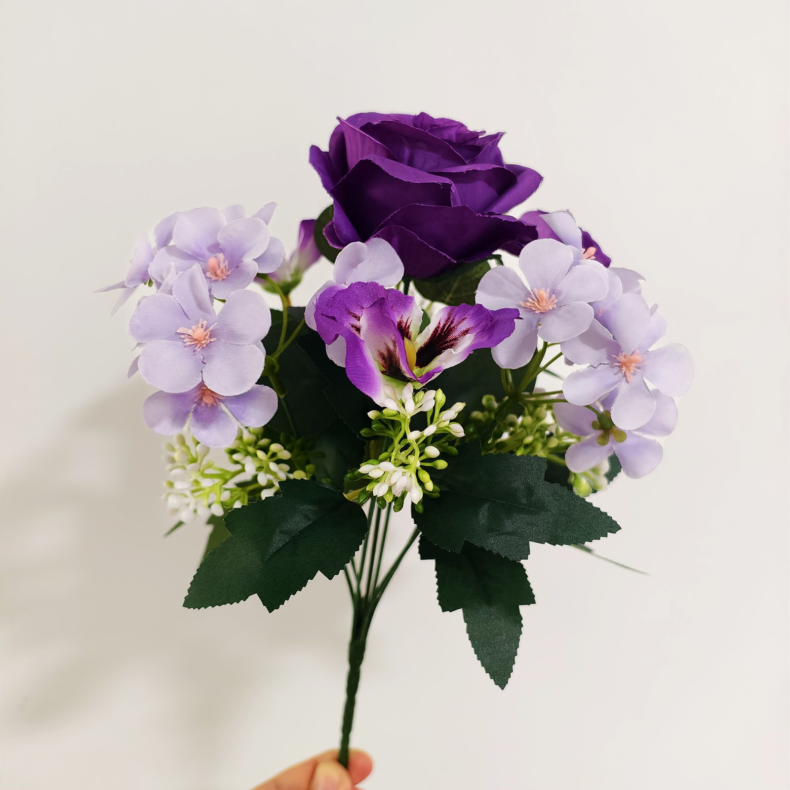 12″ Artificial Purple Flower Bush Rose Pansy Mixed for Home Wedding Decor