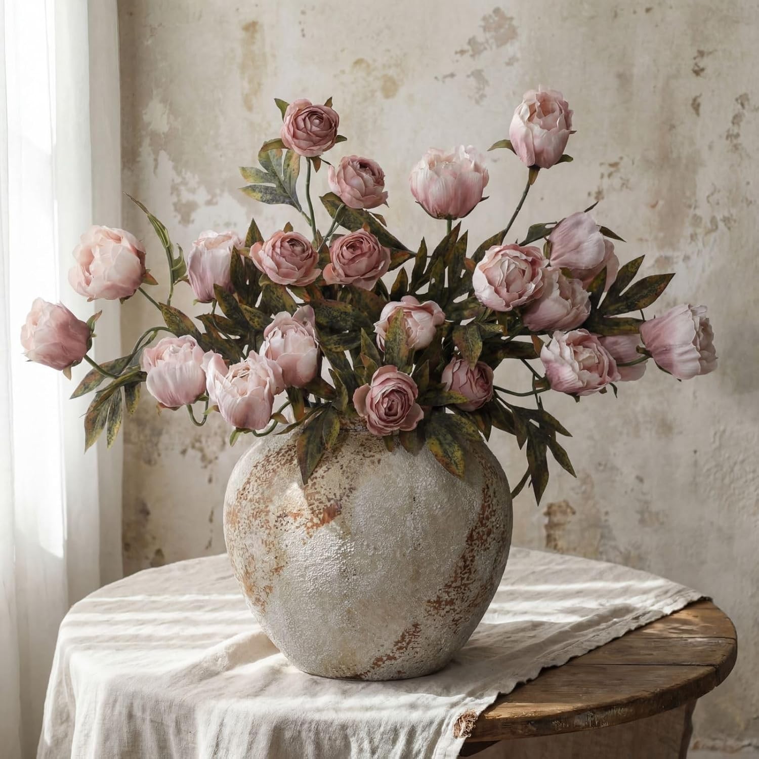 Luxurious 8 Pcs Faux Silk Peony Stems for Elegant Home Decor – Vintage Brownish