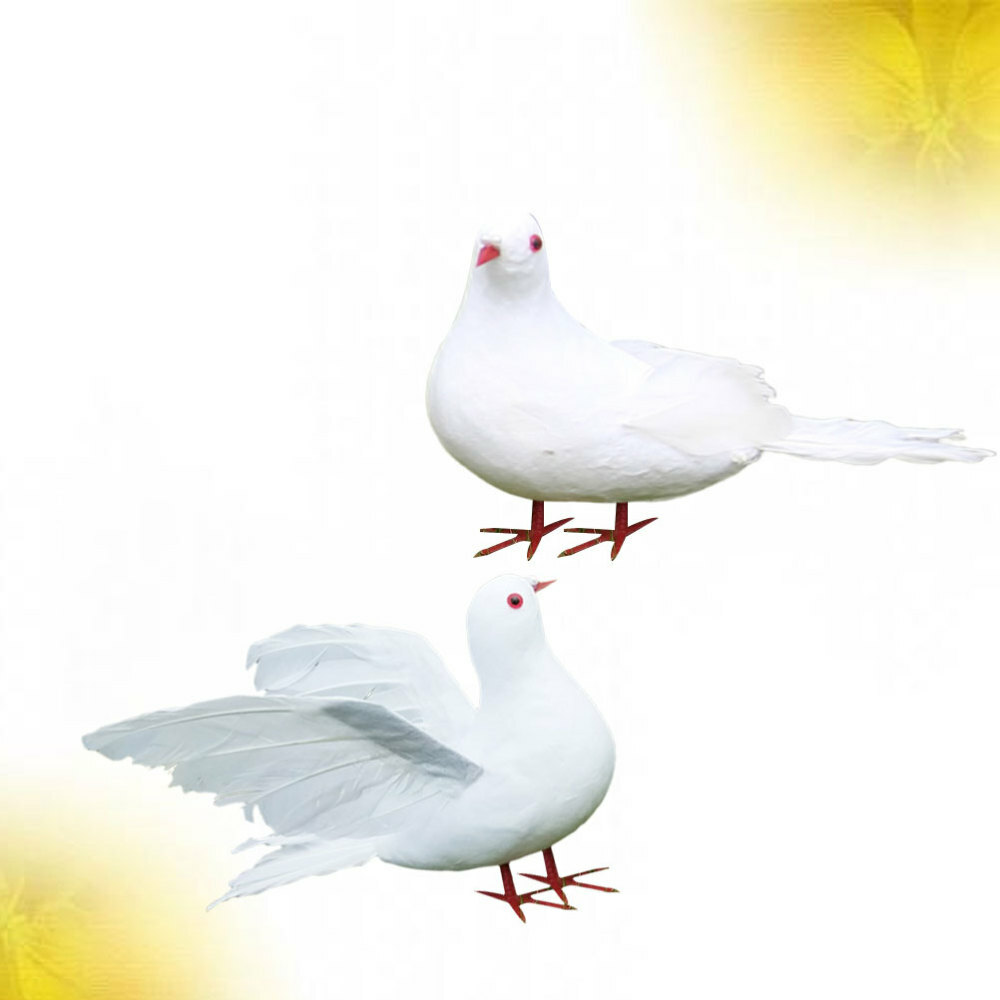 2PCS Pigeon Model Artificial Feature Doves Pigeon Figurine White Bird Decor