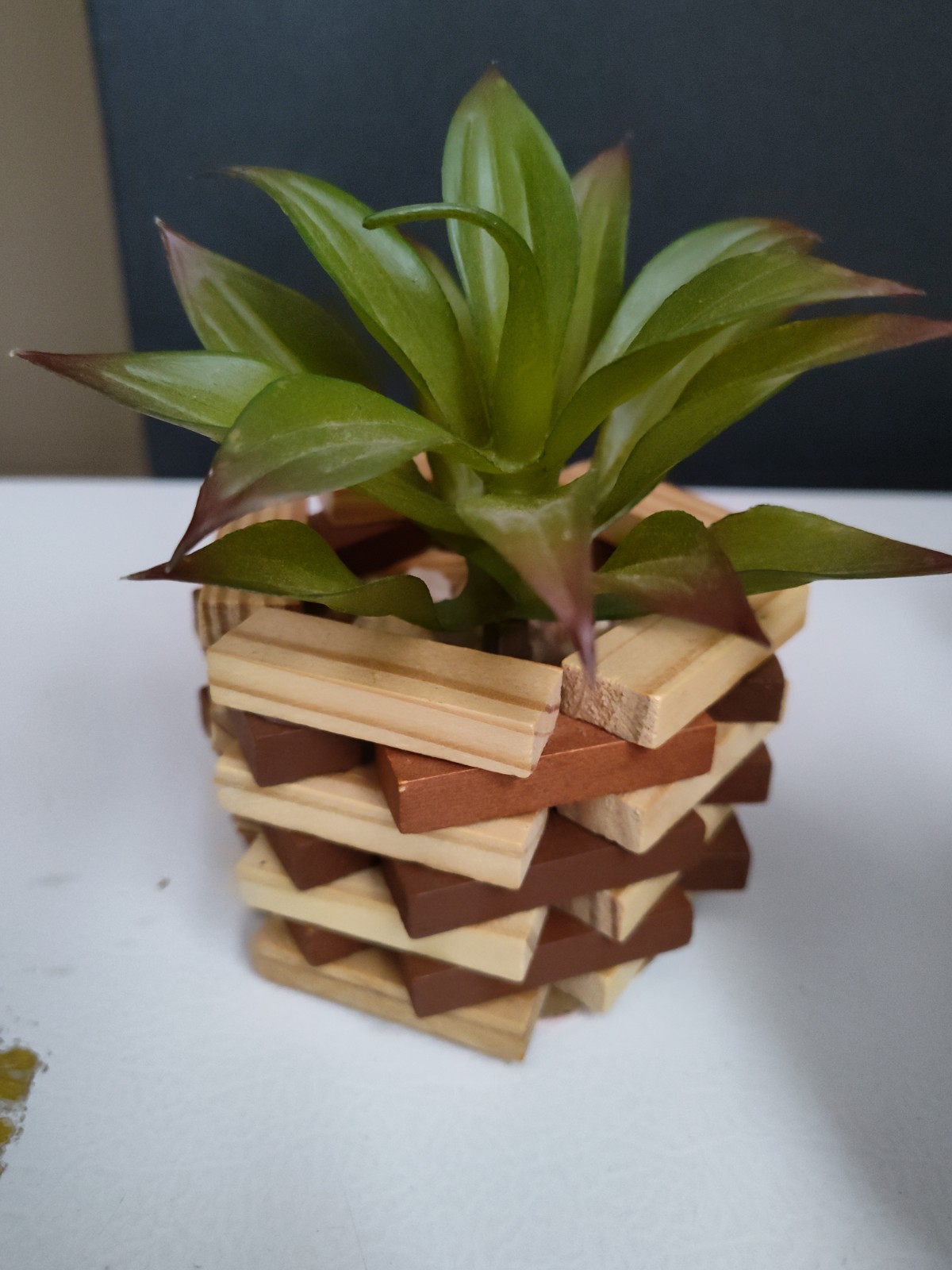 3 Fake Succulents in Homemade Wooden Planters