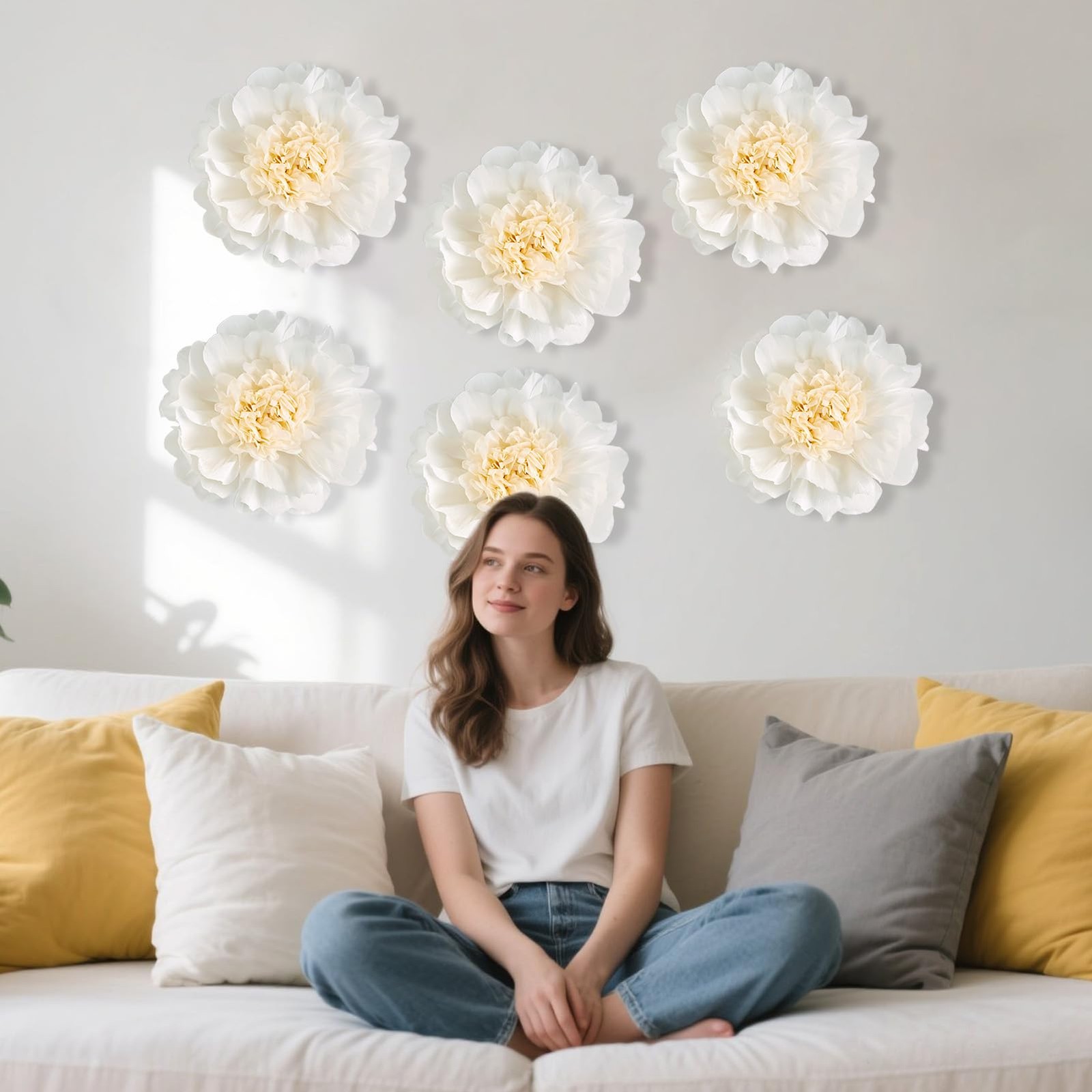 6 PCS White Paper Flowers Wall Giant Tissue 12 Inch Artificial Wedding Decor