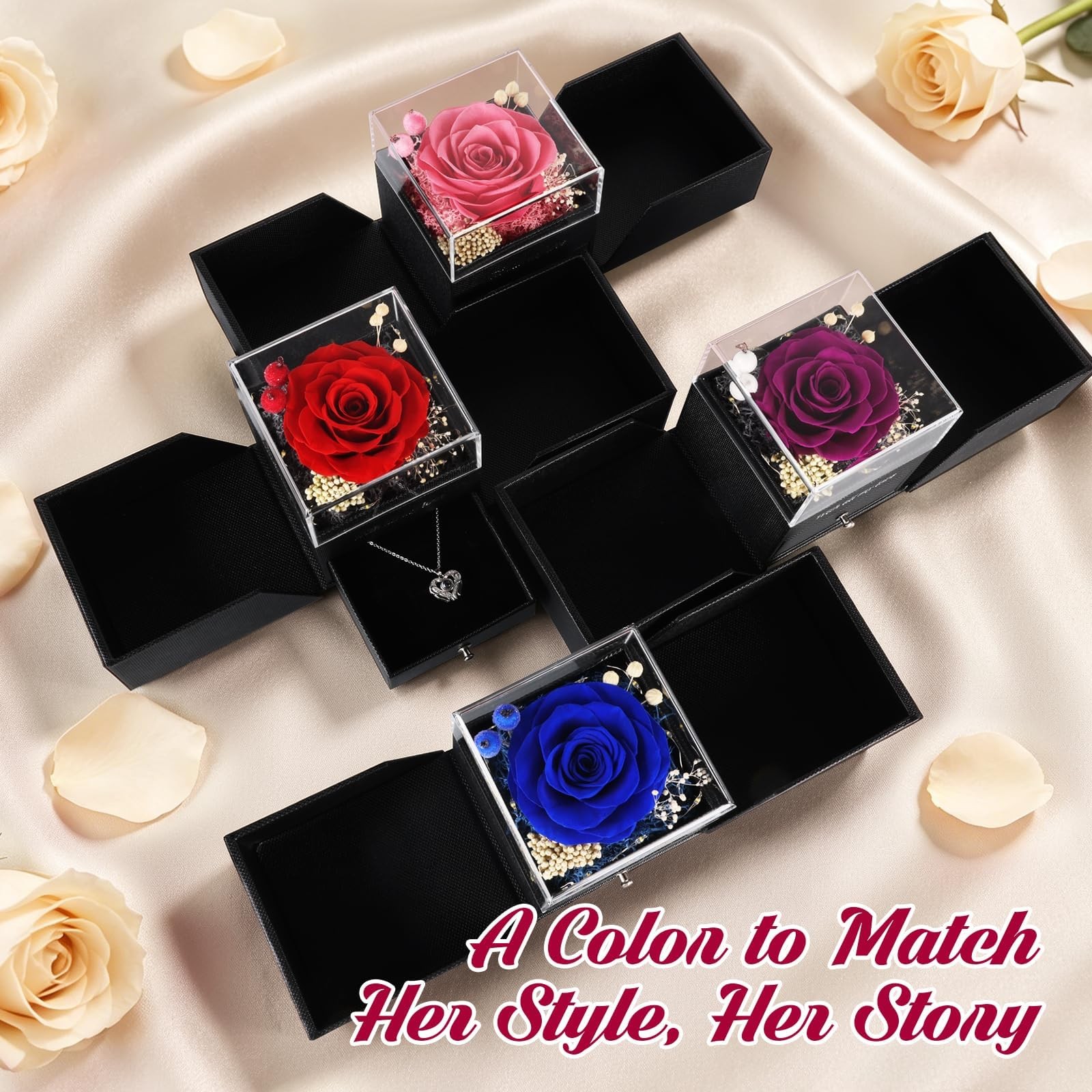 TranquilBliss Gifts for Women, Preserved Real Red Rose Gift Box with Heart Ne…