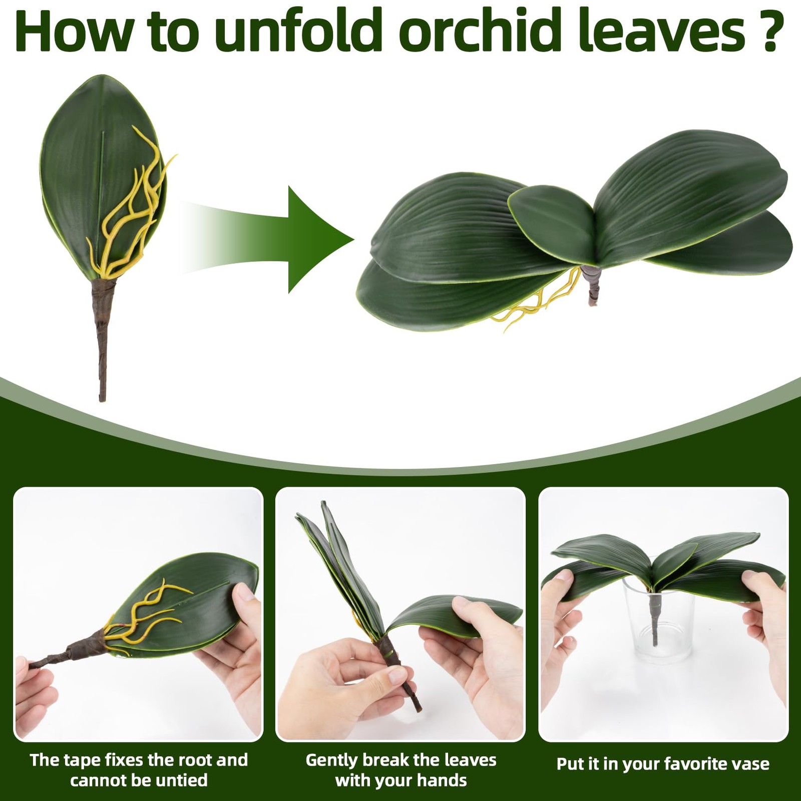 RAINFLOW 3PCS Artificial Orchid Leaves Lifelike Fake Phalaenopsis (72 chars)