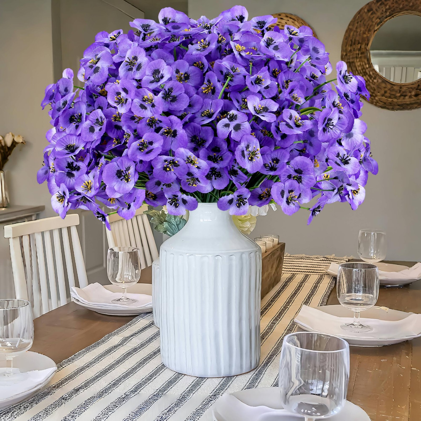 12 Bundles Purple Artificial Flowers Outdoor Pansy Fake Flower Plastic UV Res…