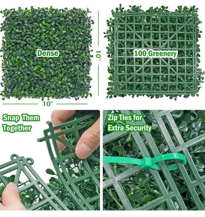 10x10Inch 24Pcs Grass Wall Panels, 4 Layers UV-Anti Boxwood Greenery Decor
