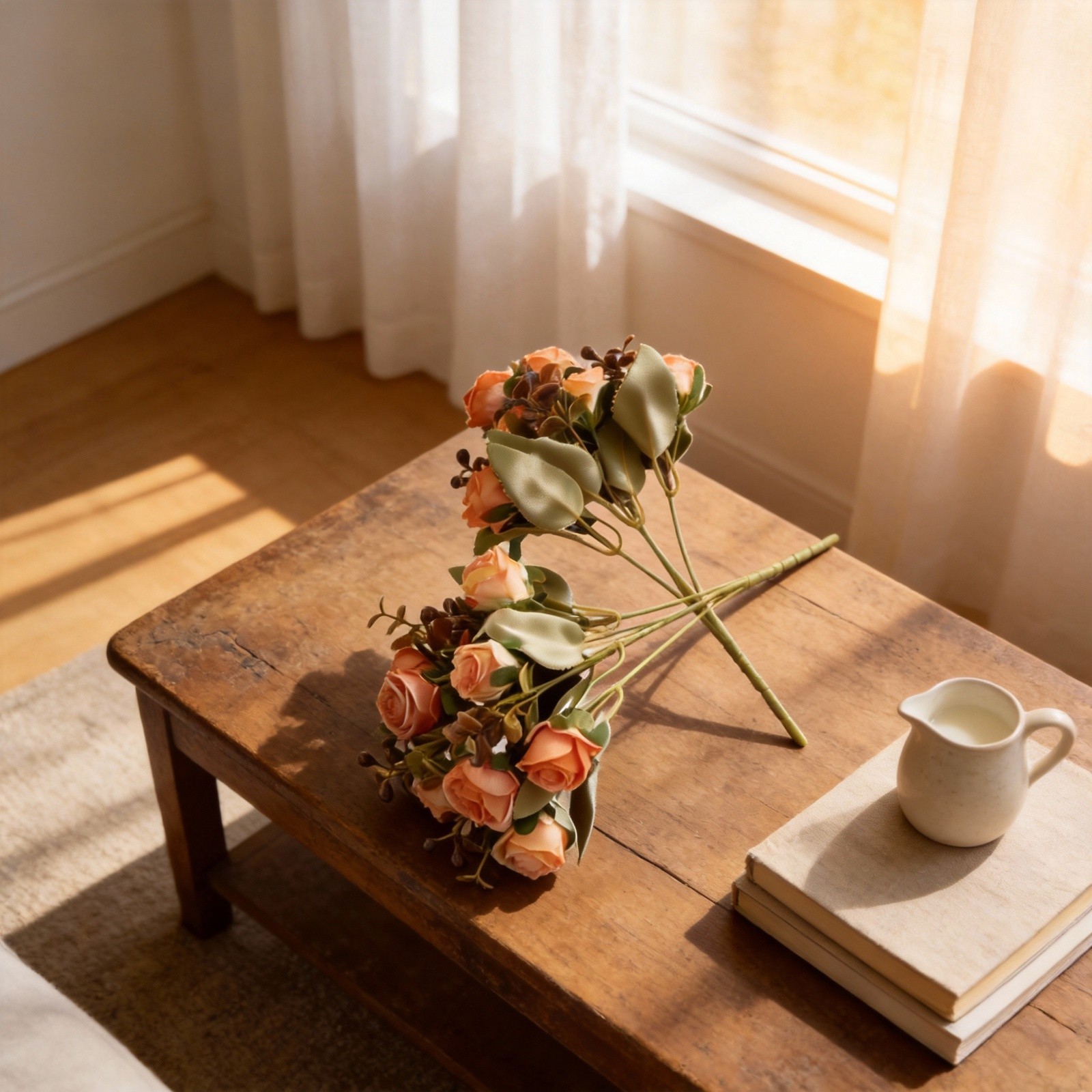 Set of 2 Artificial Roses in Vase for Elegant Home and Office Decoration