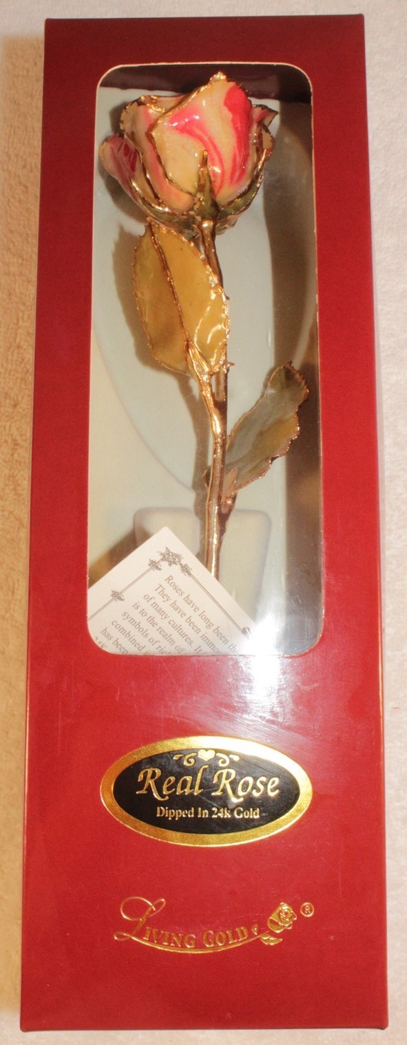 LIVING GOLD ROSE PRESERVED & TRIMMED IN 24K GOLD PEPPERMINT