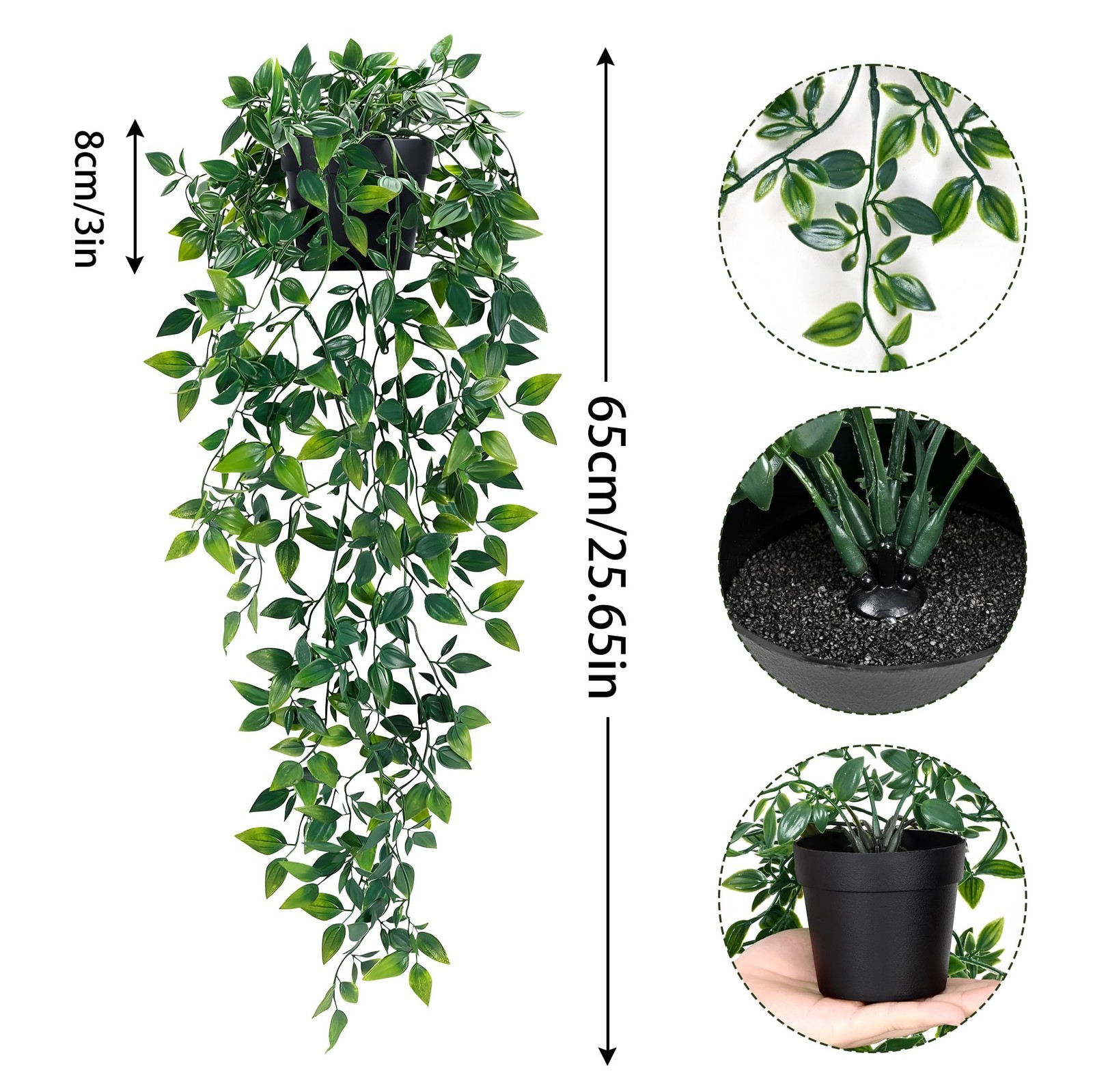 2Pcs Fake Hanging Plants with Pot Deep Green Eucalyptus Leaves UV Resistant F…