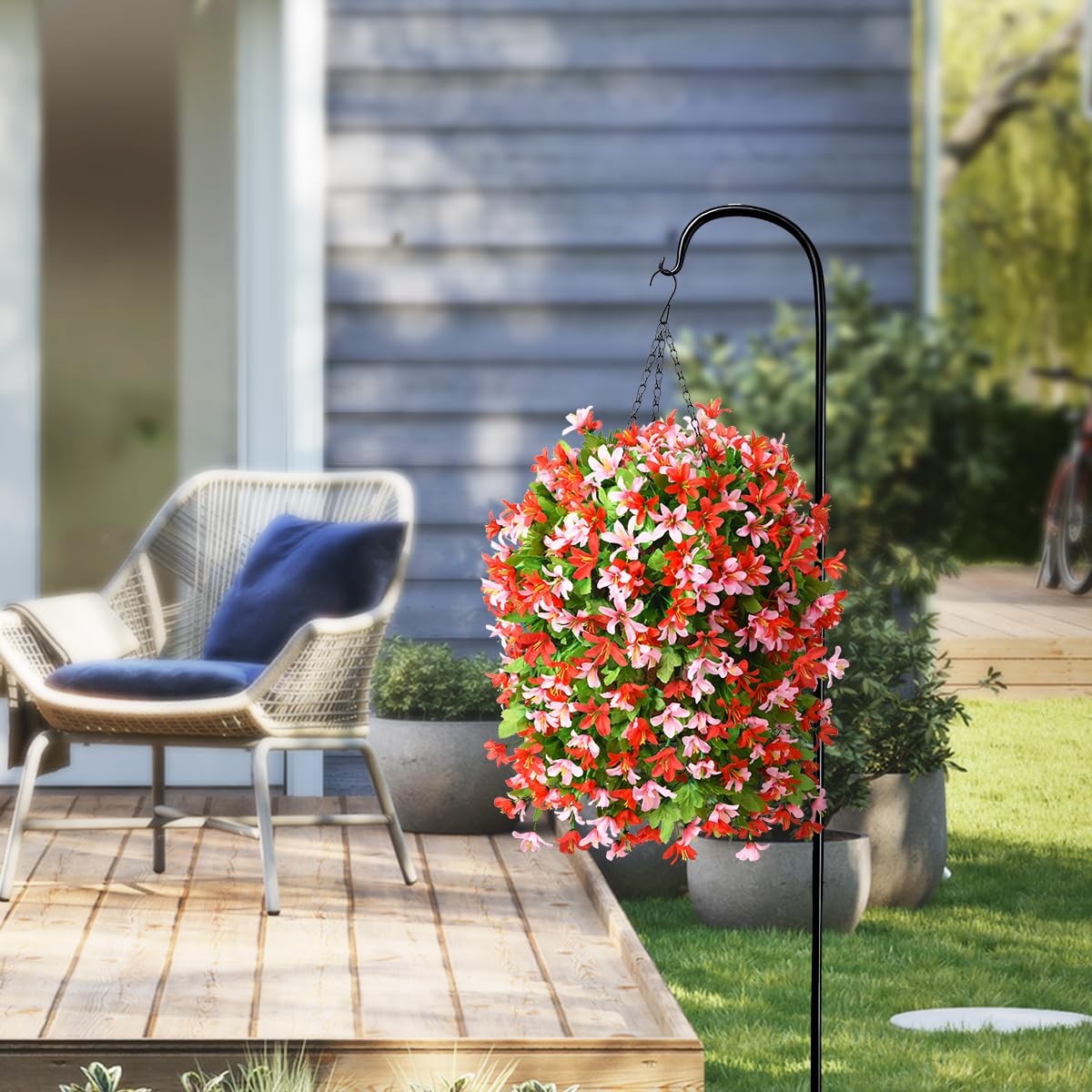 Artificial Hanging Flowers Decoration, 4pcs Fake Floral Basket Plants for Out…