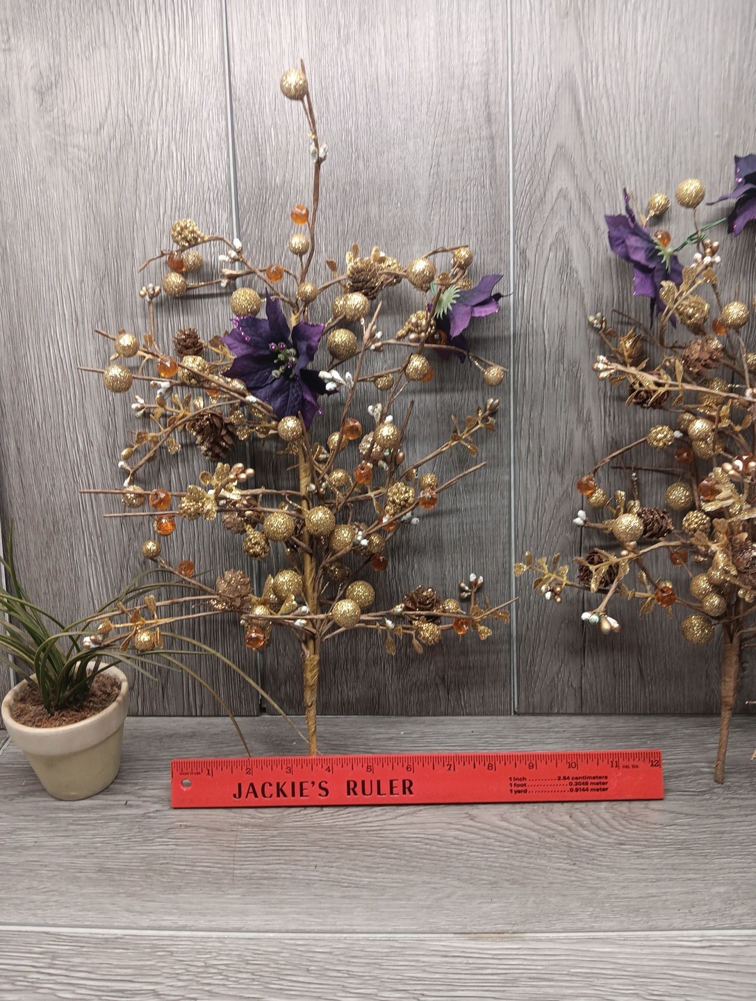 Gold Glitter, Pine Cones, Berries, Beads, Wired 15″ Spray – Holiday-Craft 2Pc
