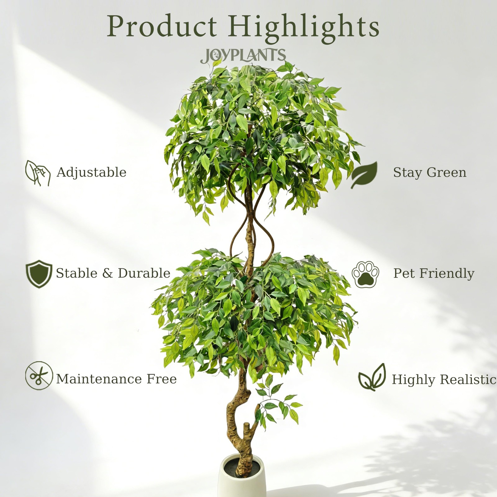 7FT Artificial Ficus Tree with White Planter, Lush Faux Ficus Tree with Adjus…