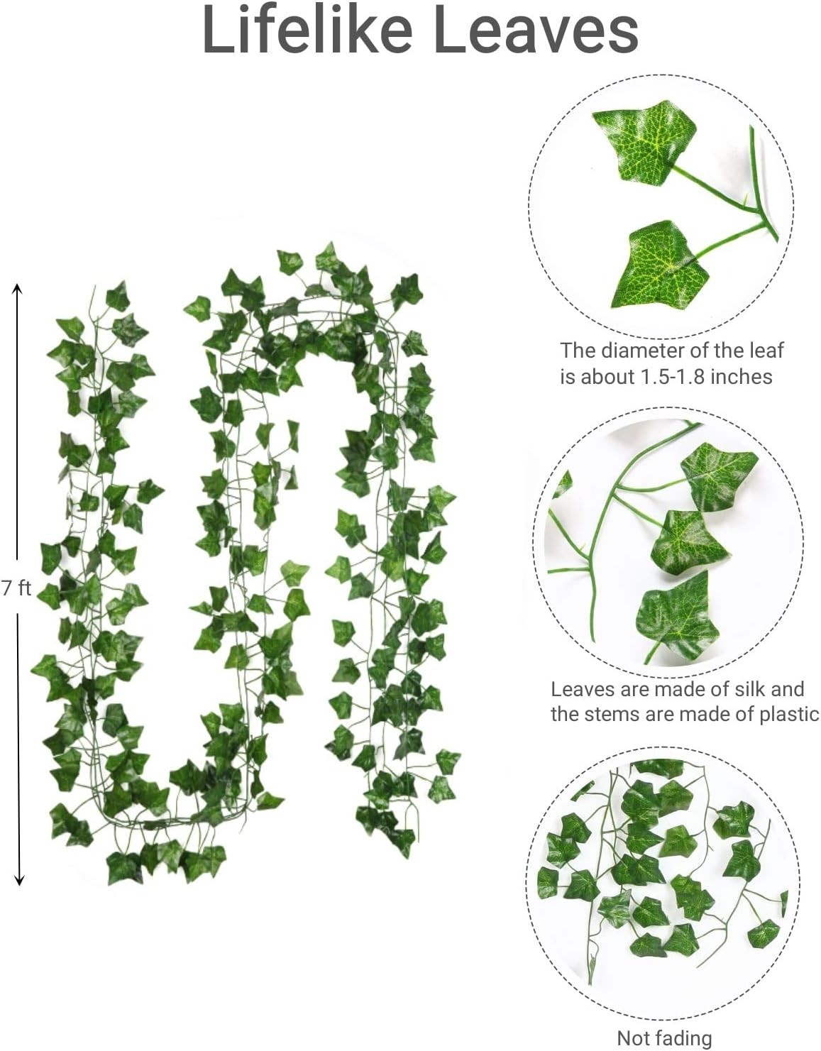 72PC Artificial Ivy Leaves Cascading Garlands for Elegant Room Decoration