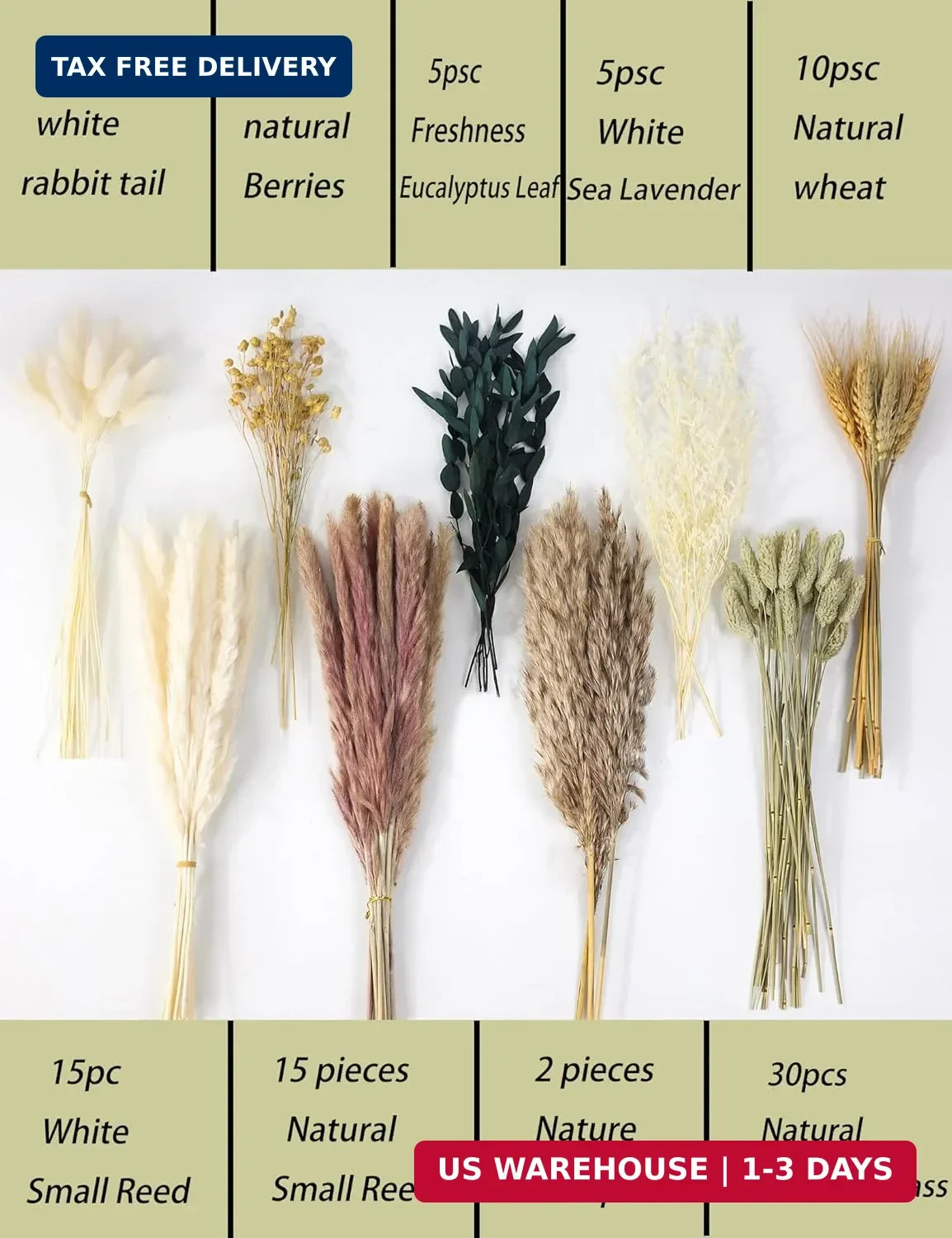 xin’s convey 126pcs Dried Pampas Grass Decorations, Dried Flowers Bouquet, Reed