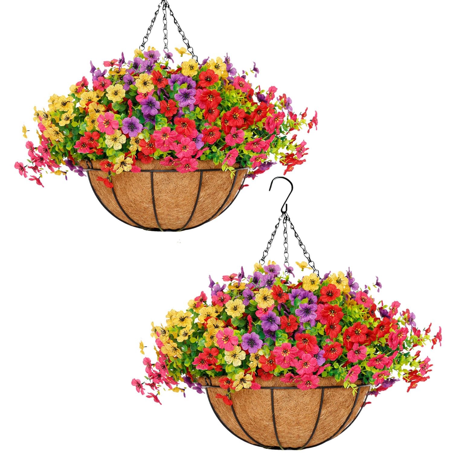 14 Inch Artificial Hanging Plant Baskets with 36 Pcs Flowers for Outdoor Deco…