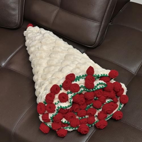 Rose Flowers Bouquet Blanket, Plush Flannel Rose Bouquet Throw 59 Inches