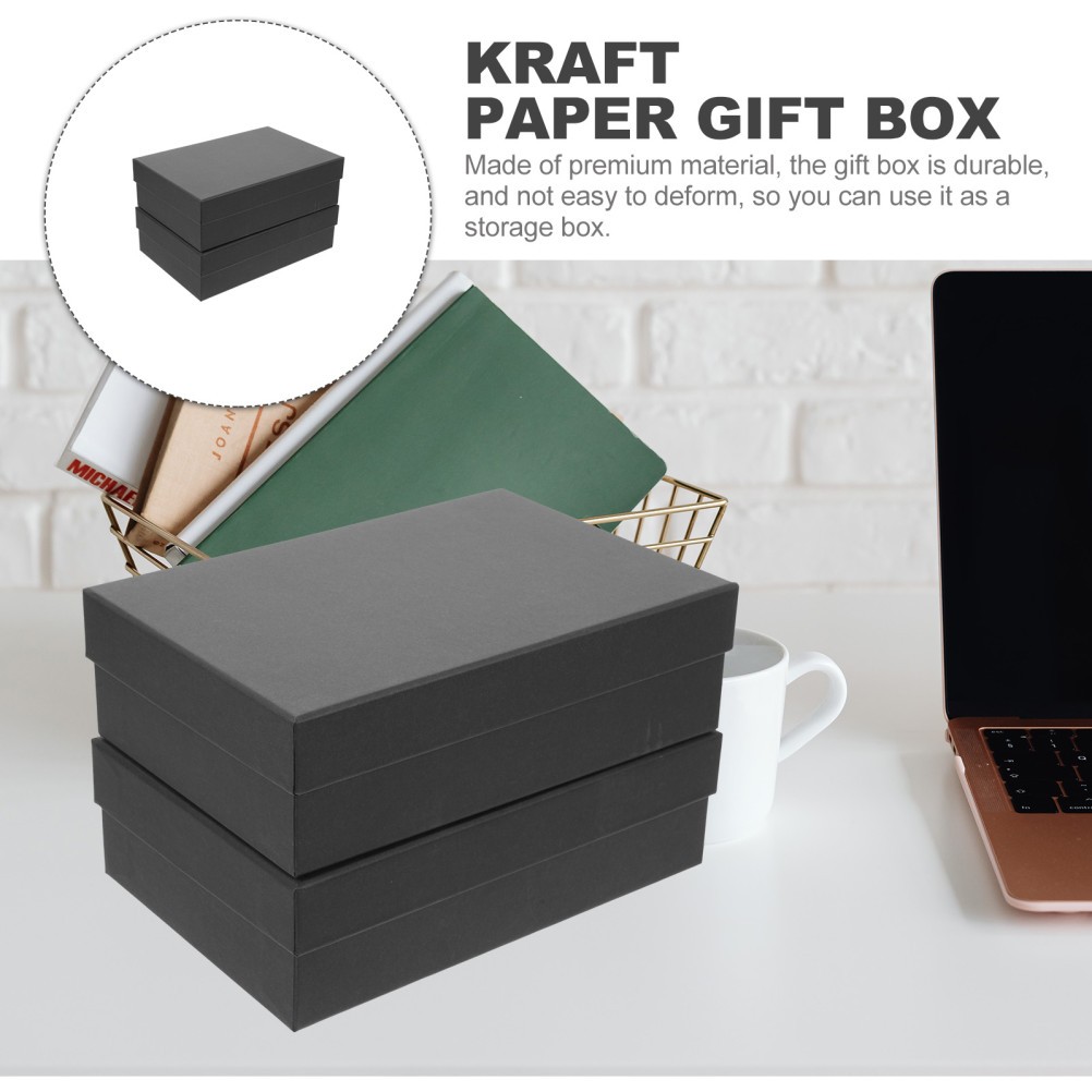 2Pcs Reusable Kraft Paper Rectangle Gift Boxes Black for Party Valentine Floral