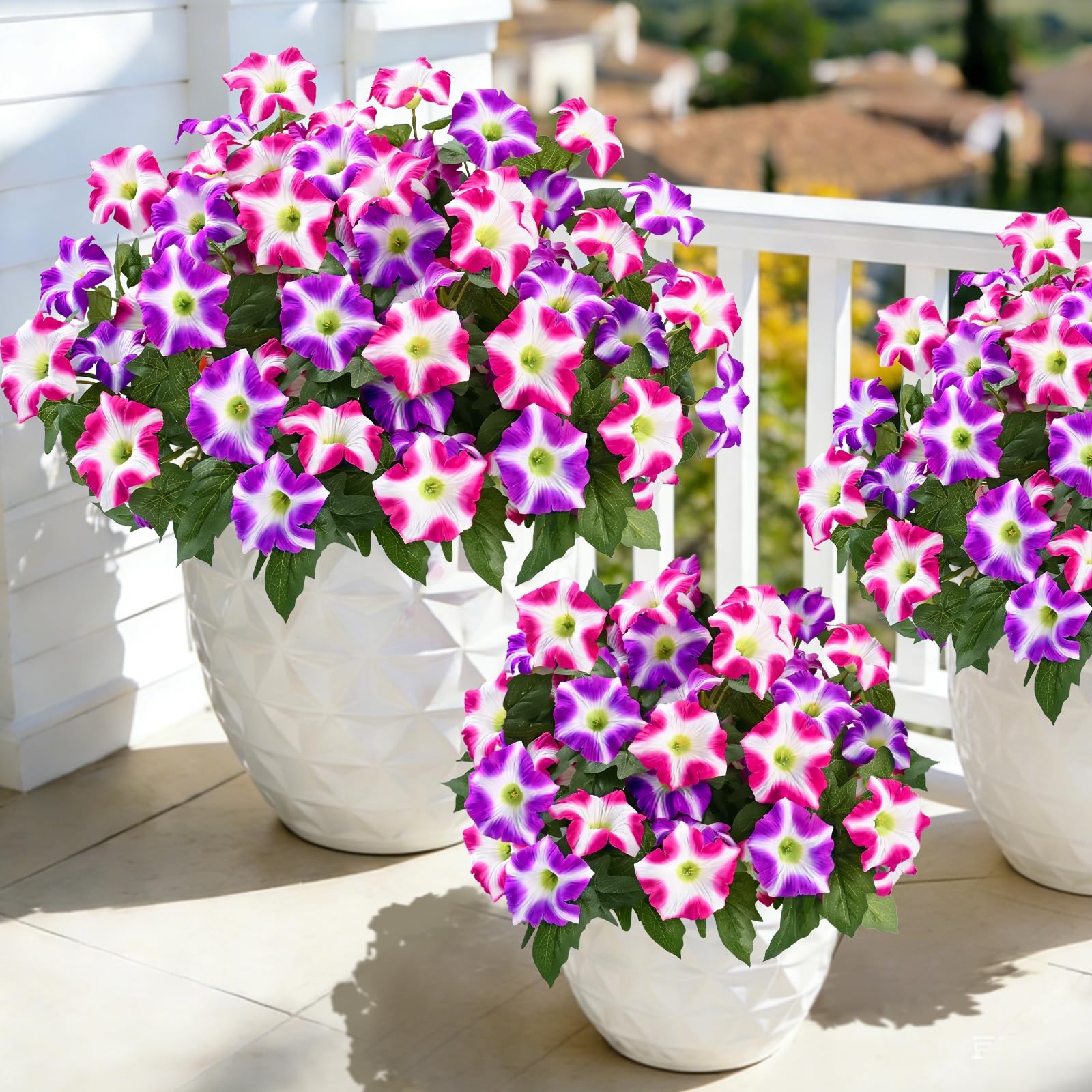 Artificial Flowers for Outdoors, 4 Bundles Realistic Fake Outdoor Flowers, UV…