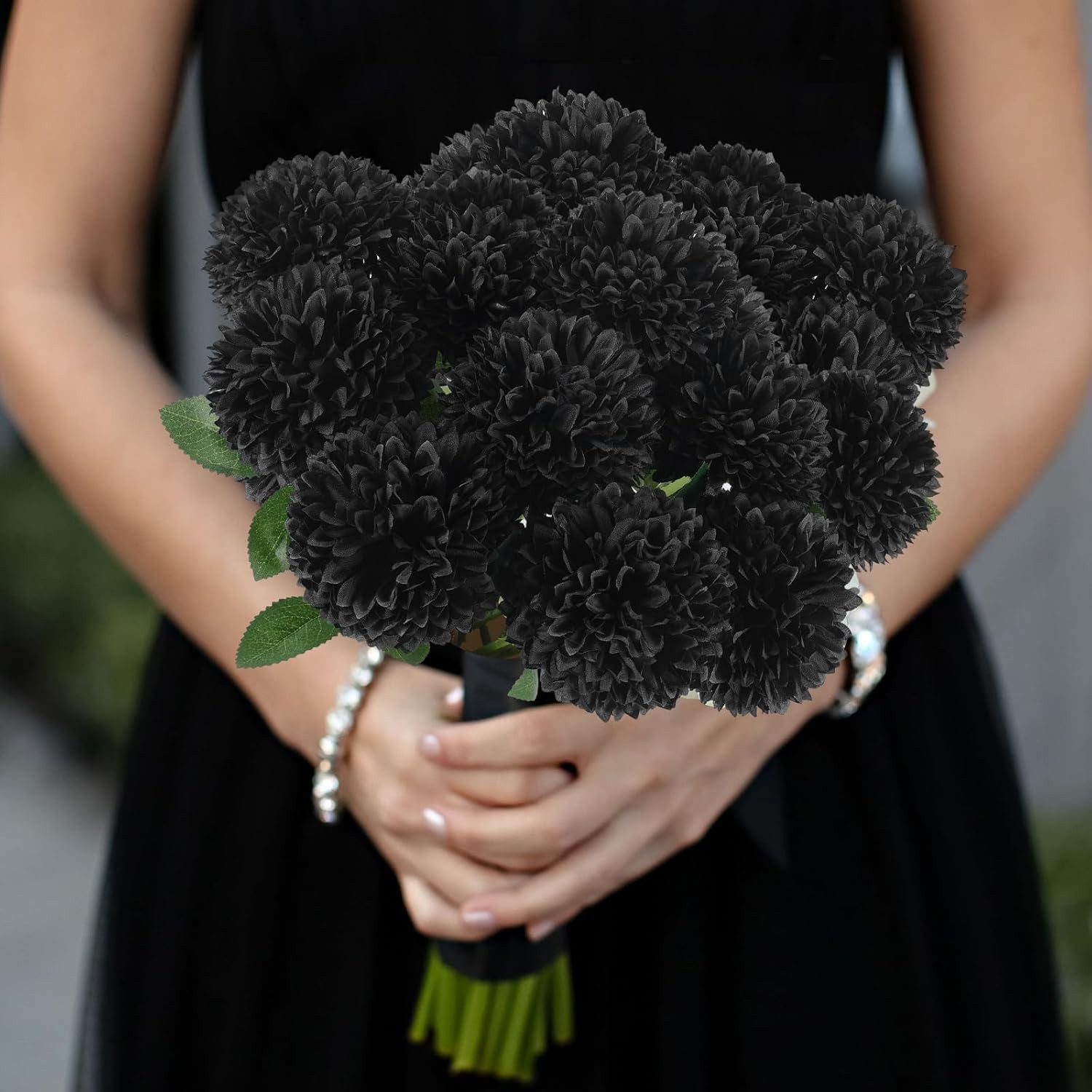12 Pcs Artificial Chrysanthemums Flowers Ball Flower, Fake Mums Flowers Black Si