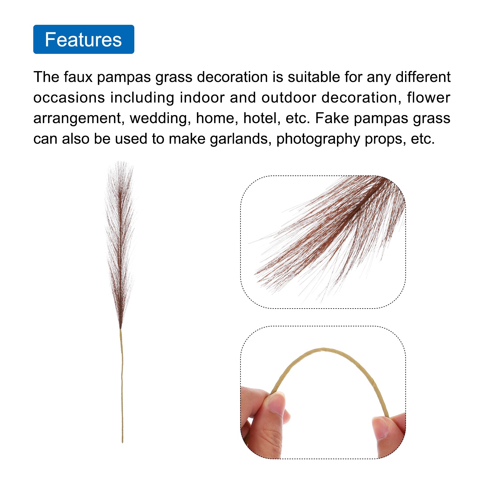 10 Pcs Dark Coffee Pampas Artificial Grass 21″ Fake Pampas