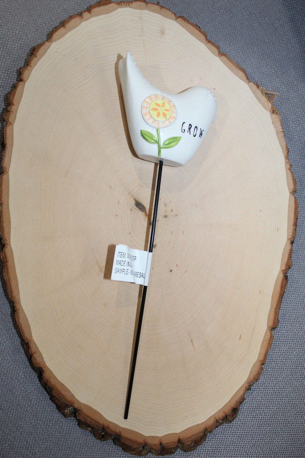 Ganz Bird Plant Pick White w/Peach Flower & GROW on its side Weight is 4.5 oz