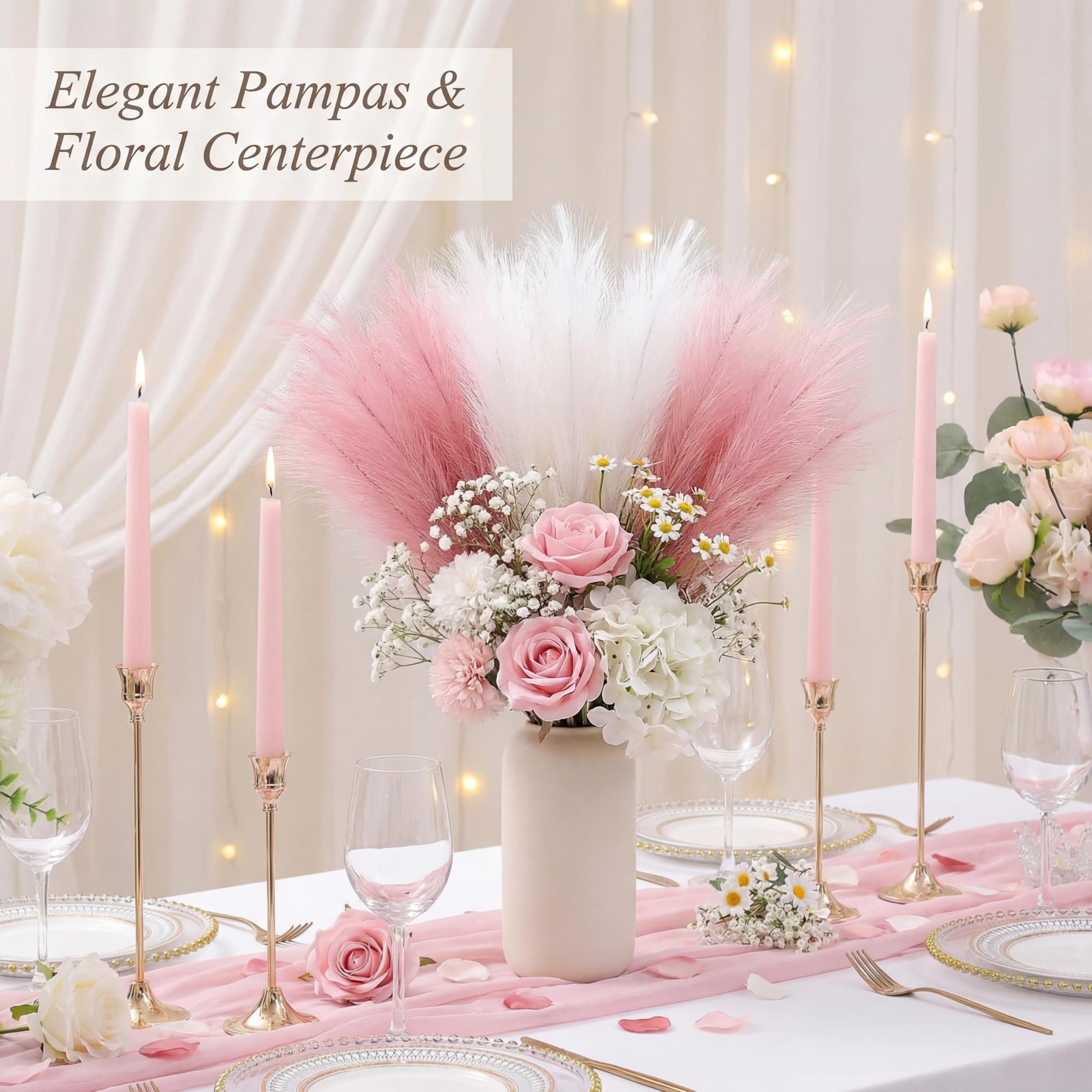 Pampas Grass Decor 30pcs 21.7 Inch, Faux Pampas Grass (White/Pink/Rose Red), …