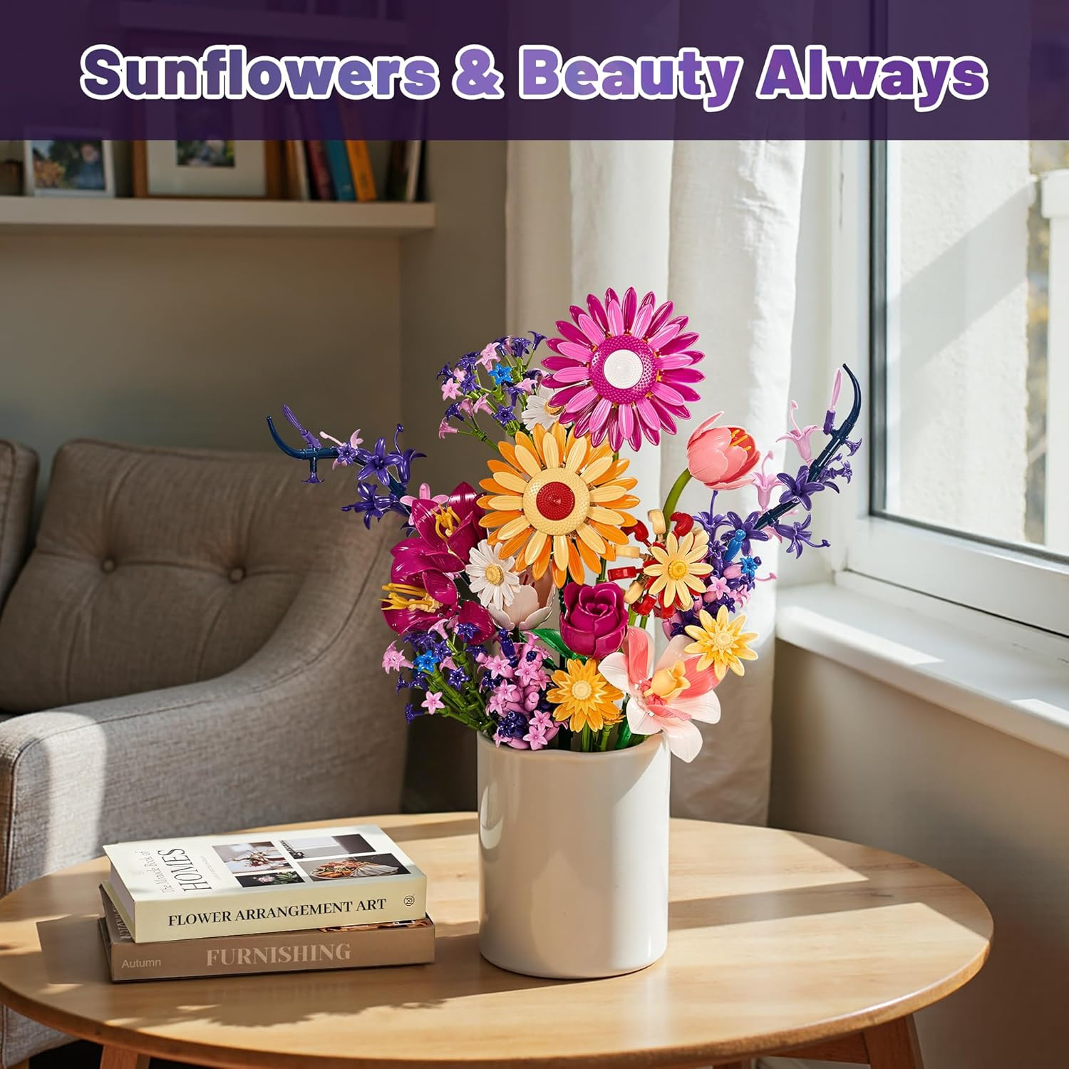 Sunflowers Bouquet Building Set for Mother’S Day, Artificial Flower Compatible w