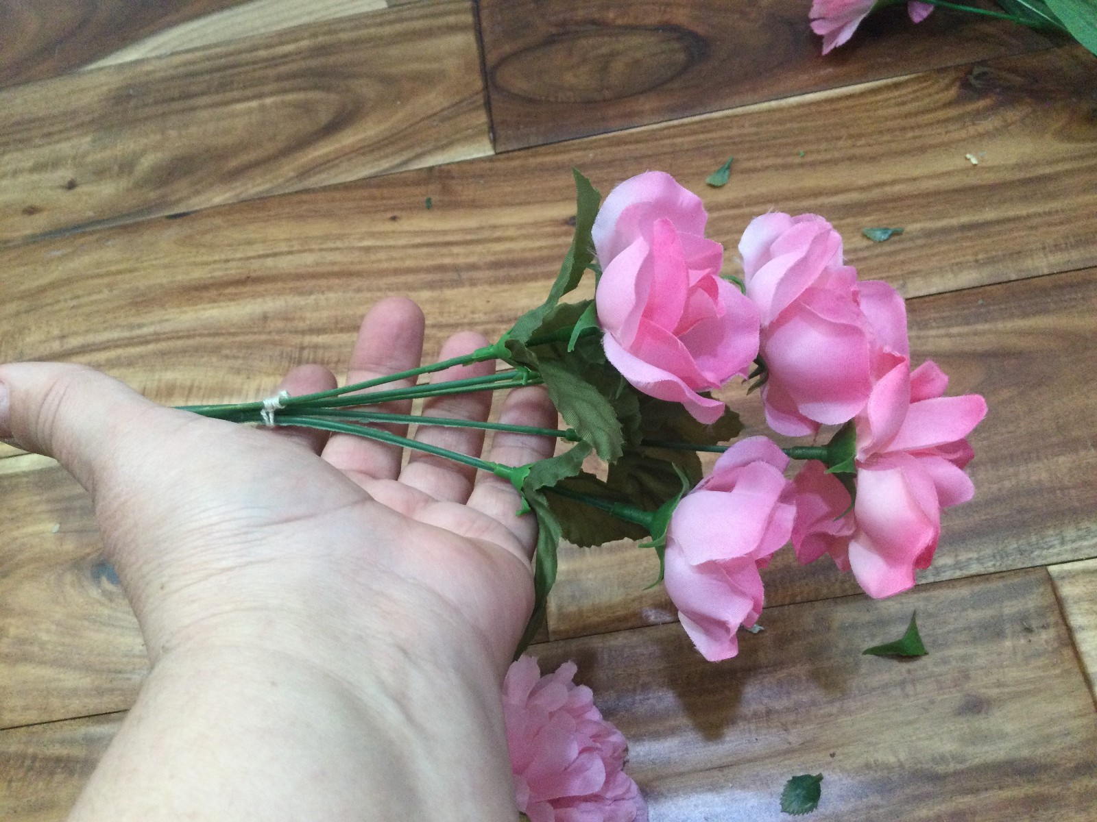 Garden Pink Silk Floral Arrangement in a Woven Basket carnations roses daisy
