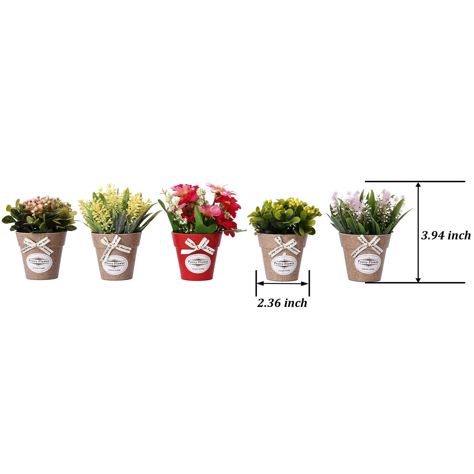 Set of 6 Potted Artificial Flowers Fake Flowers with Vase Faux Flowers in Pot…