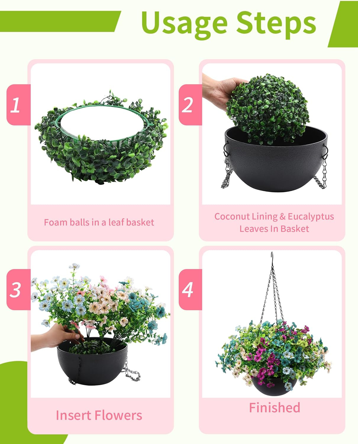 UV Resistant Artificial Hanging Plants with Basket – 30 Bundles for Outdoor Deco