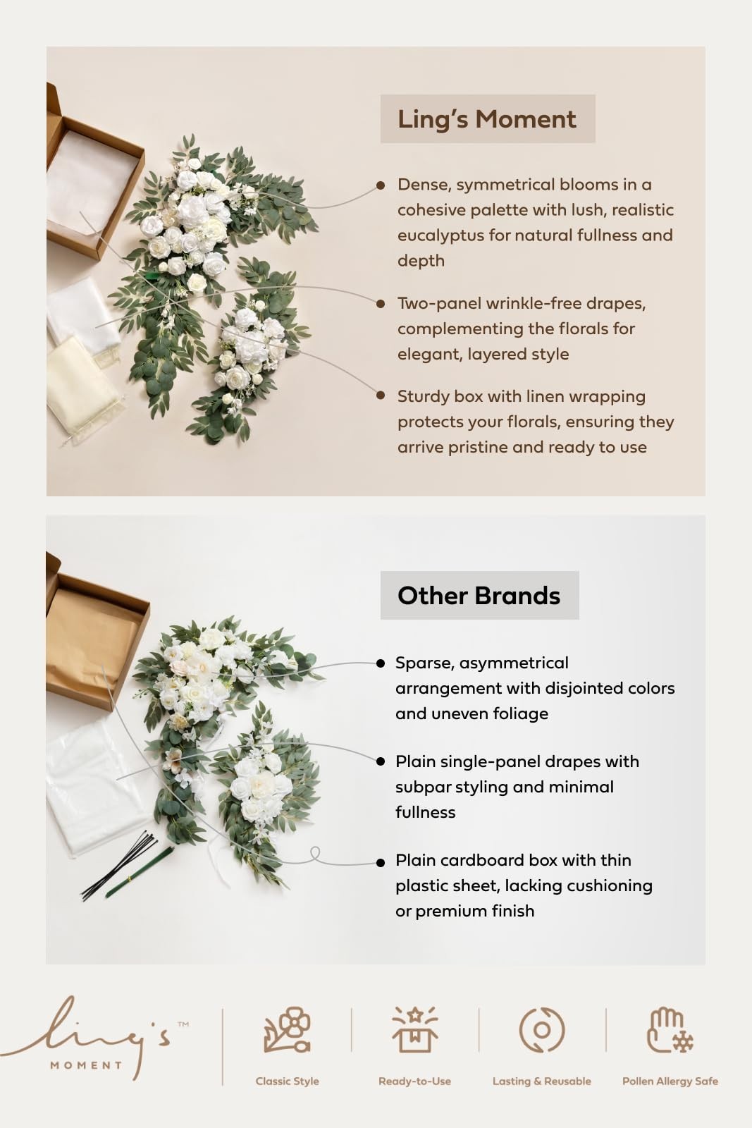 Artificial Wedding Arch Flowers Kit – 4pcs Hanging Silk Arrangements & Chiffon D