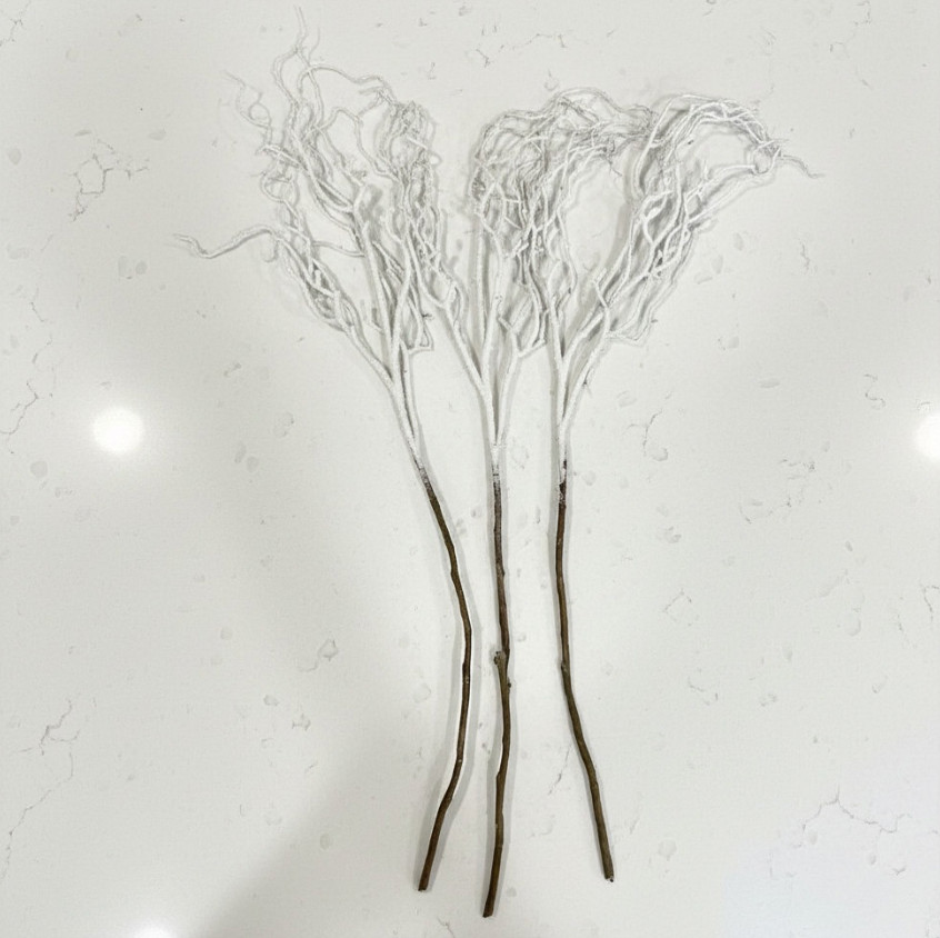 3 White Glitter Curly Willow Branches Christmas Trees Floral Arrangements 42″H