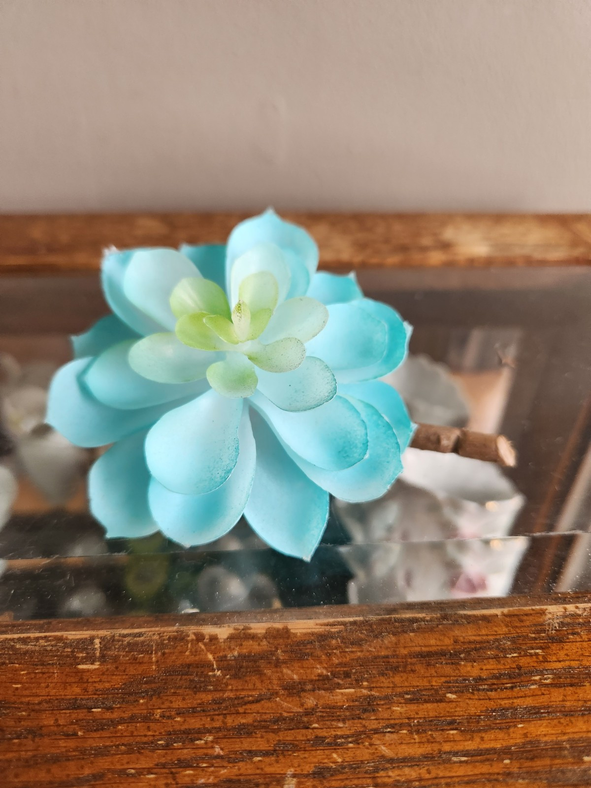 2 Artificial Succulent Rubber Flowers Floral Decor • Beautiful Sky Blue