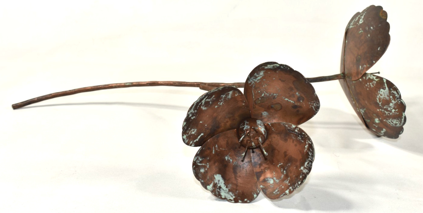 Pottery Barn SAMPLE 3 Pcs Metal Flowers Poppies Poppy Stems Copper Color NO VASE