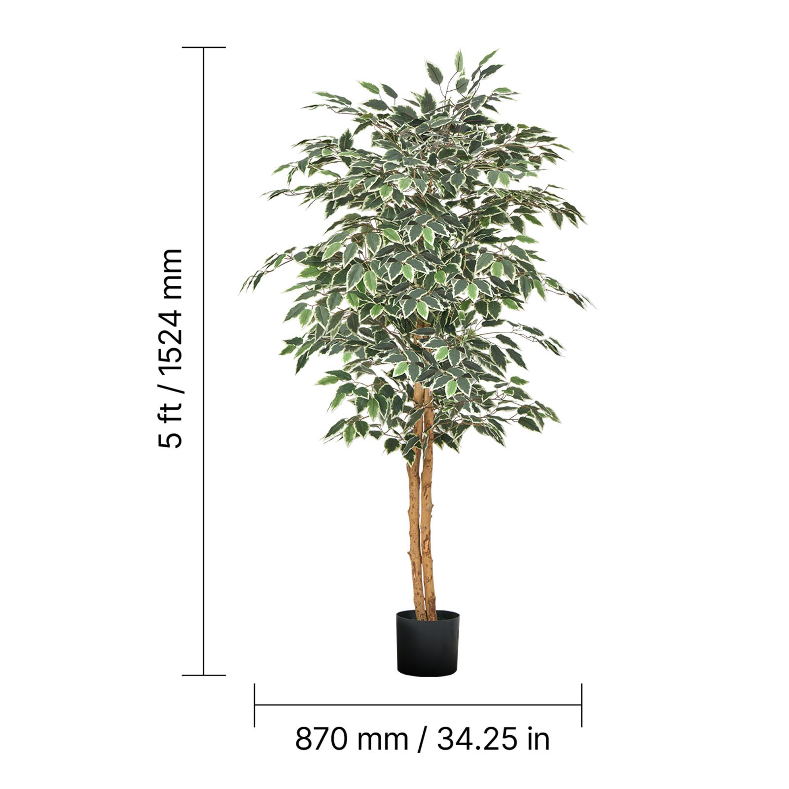 Uimoso Artificial Ficus Tree 5ft Tall Faux Silk Plant Potted Indoor Home Decor